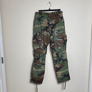 Vintage Style Camouflage Cargo Pants Green Brown Utility Pockets Drawstring